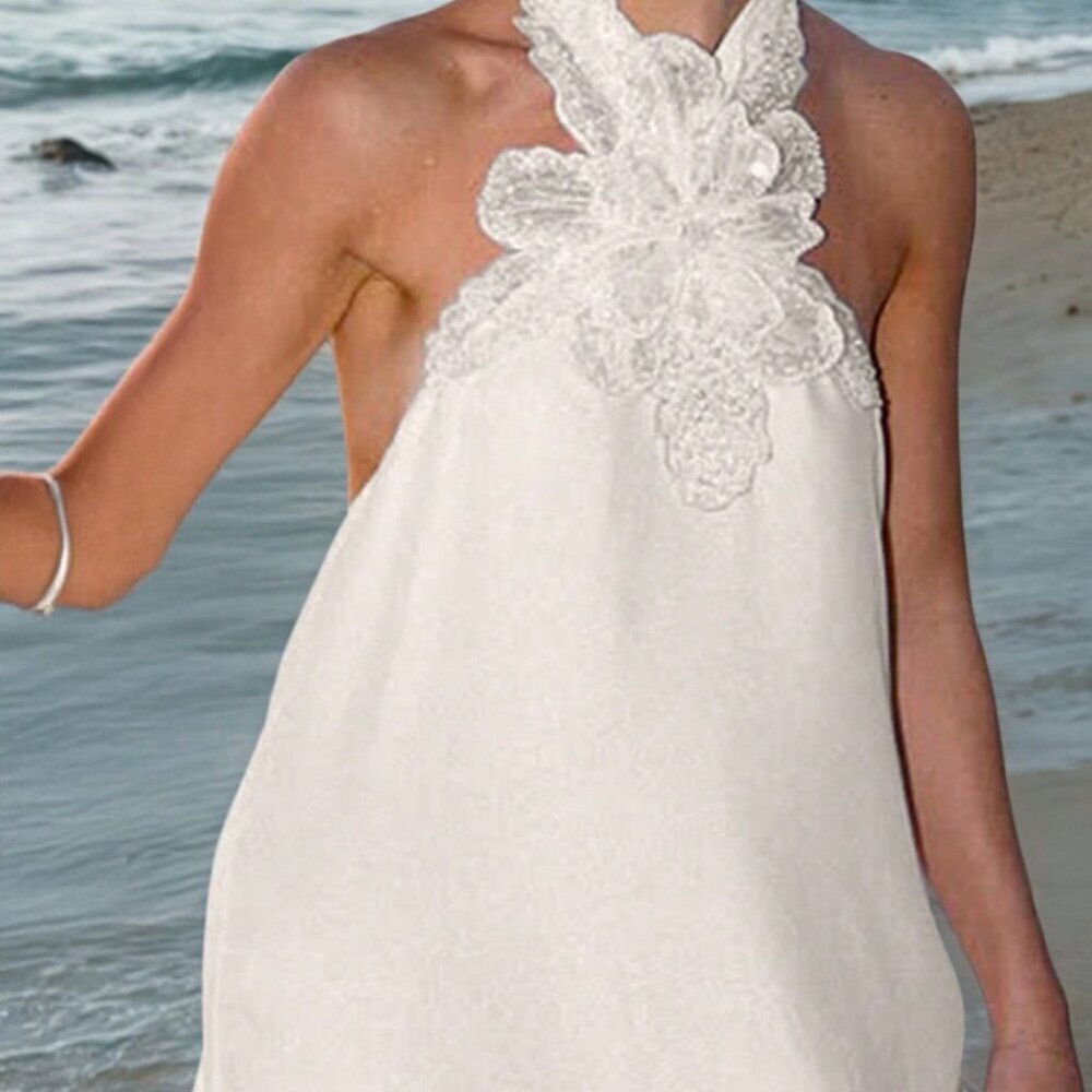 White Sexy Women's All Satin Halter Dress - Picture 6 of 6
